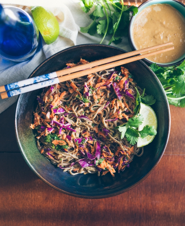 Soba Noodles with Carrot-Cabbage Slaw and Peanut Sauce